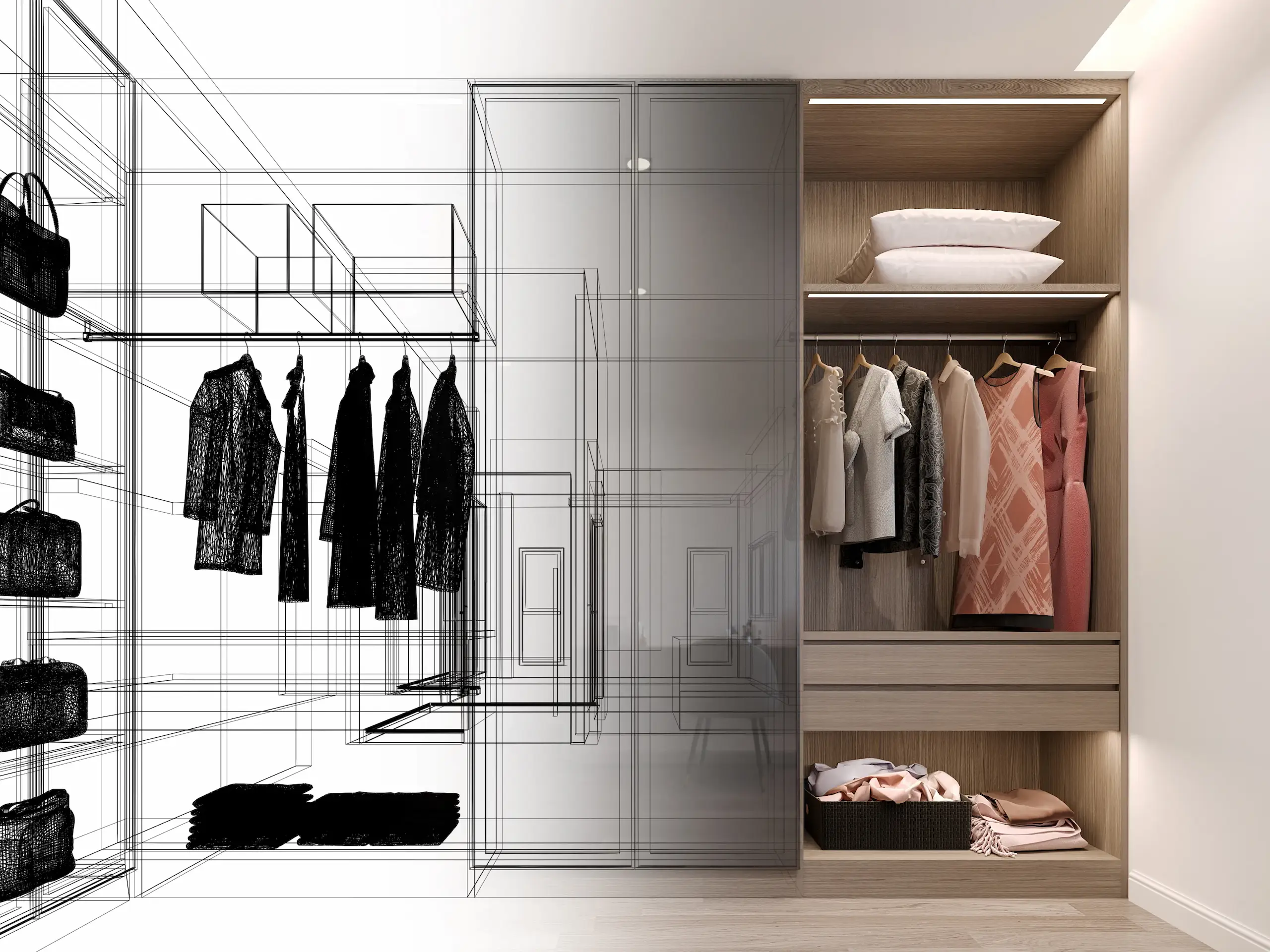 Boceto de diseño de vestidor a medida — proceso Càdec Disseny Valencia